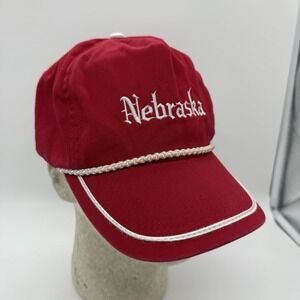 Vintage Nebraska Cornhuskers Rope Hat Cap Leather Strapback Red 90's